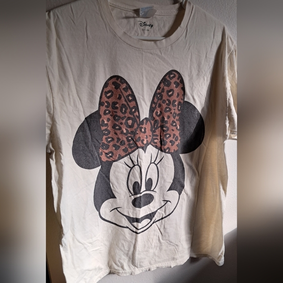 Disney Minnie Mouse Leopard Bow Cream Tee - Picture 1 of 5